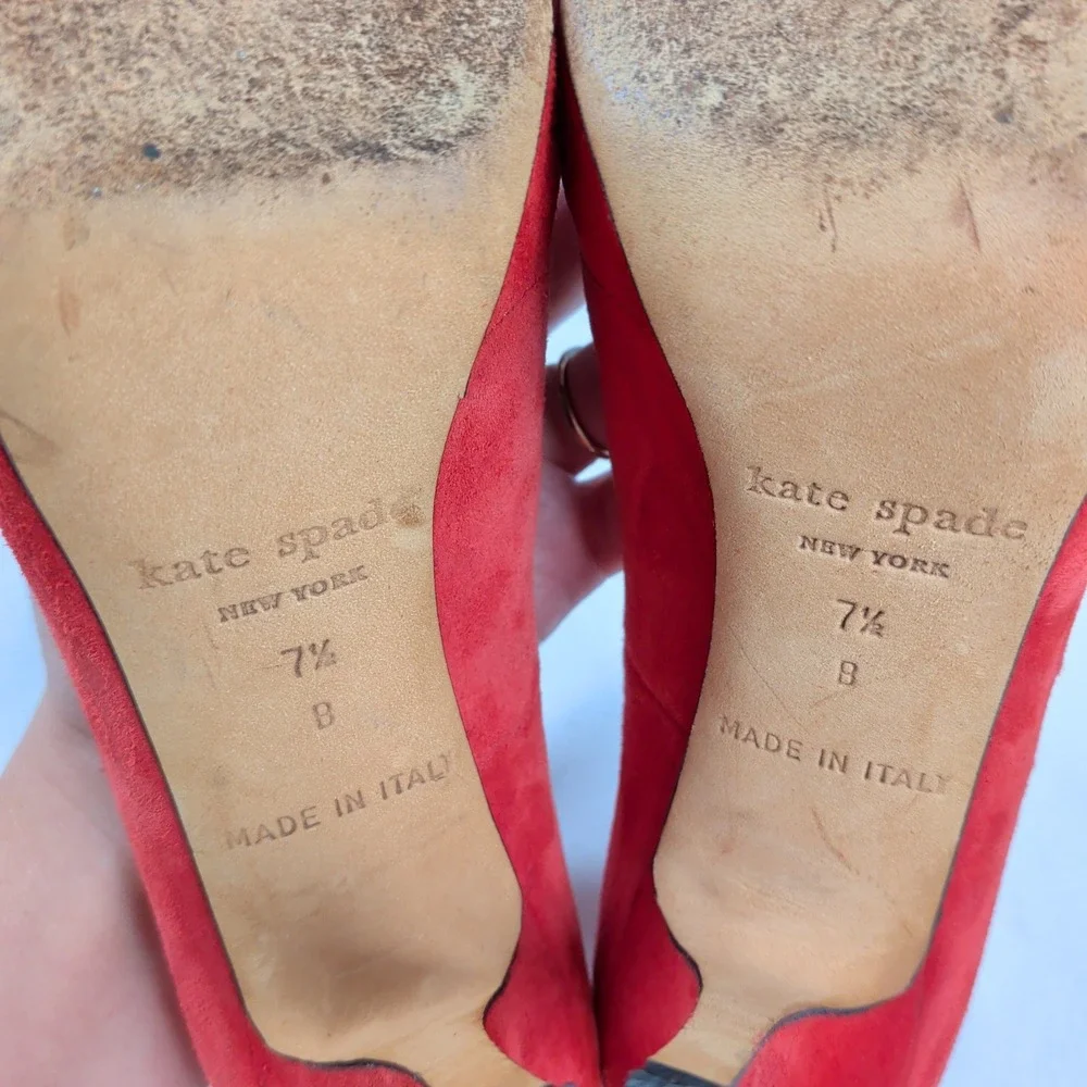 Kate Spade Red Suede Heart Peep Toe Platform Pumps Heels Made in Italy Romantic